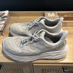 Hoka One One Women's Light Gray and White Cushioned Sneakers